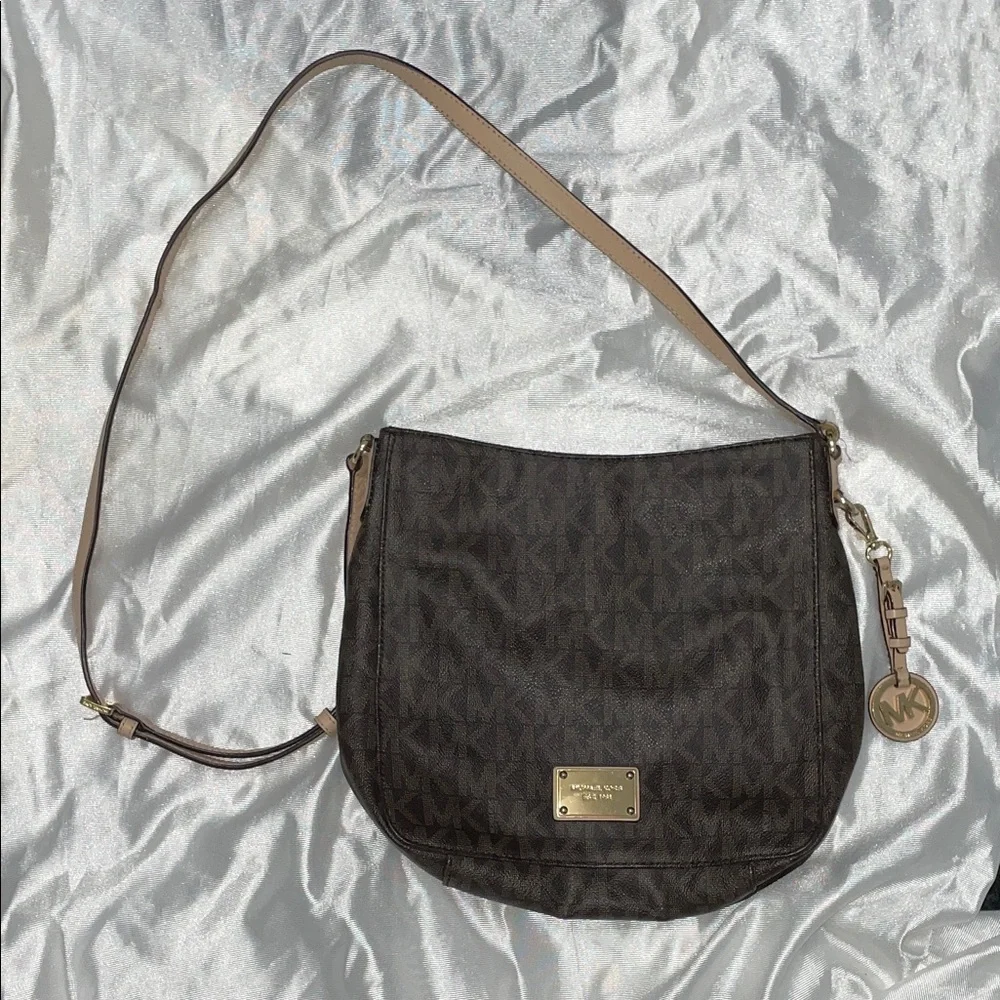 Michael Kors Brown Monogram Crossbody with Gold Hardware